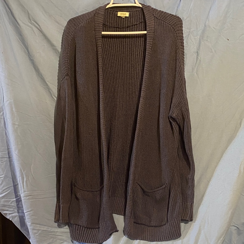 Gray Knit Open Cardigan